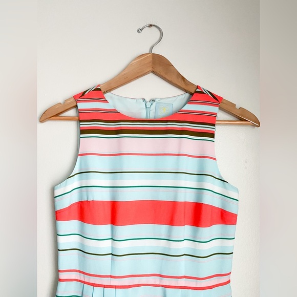 CeCe l Cynthia Steffe Claiborne Striped Rainbow Pleated Clearwater Aline Dress 0 - Picture 7 of 13